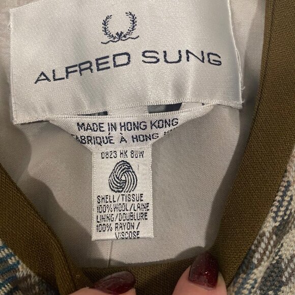 Alfred Sung 100% Wool Plaid Checkered Vintage Blazer Size 8 - Picture 5 of 9